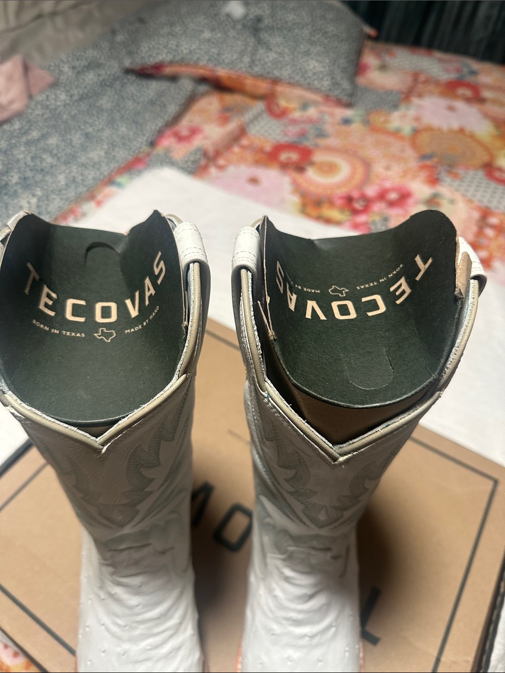 Tecovas White Ostrich-Texture Western Boots - Picture 3 of 6